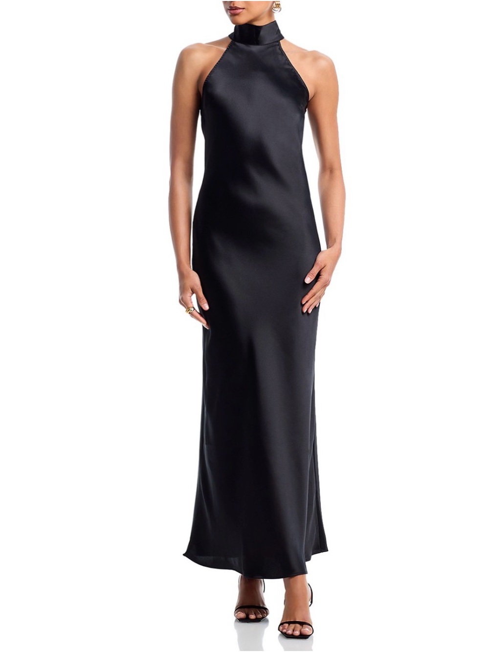 Steve Madden Black Satin Halter Maxi Dress